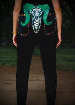 Women's V-neck Scrub Top & Low Rise Jogger Pant - Indigenous Border Trim + Goat Skull