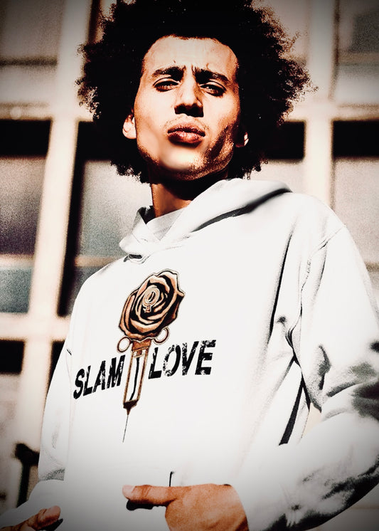 Slam Love (Gold) Front - Overcast White Hoodie