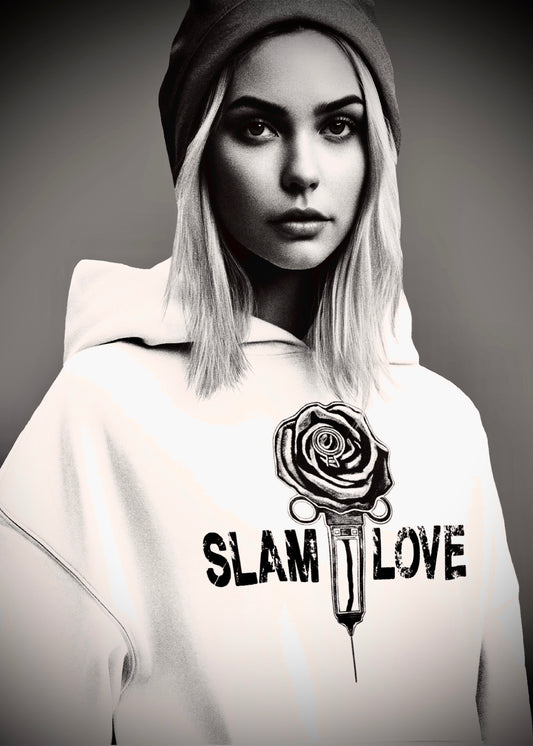 Slam Love (Noir) Front - Overcast White Hoodie
