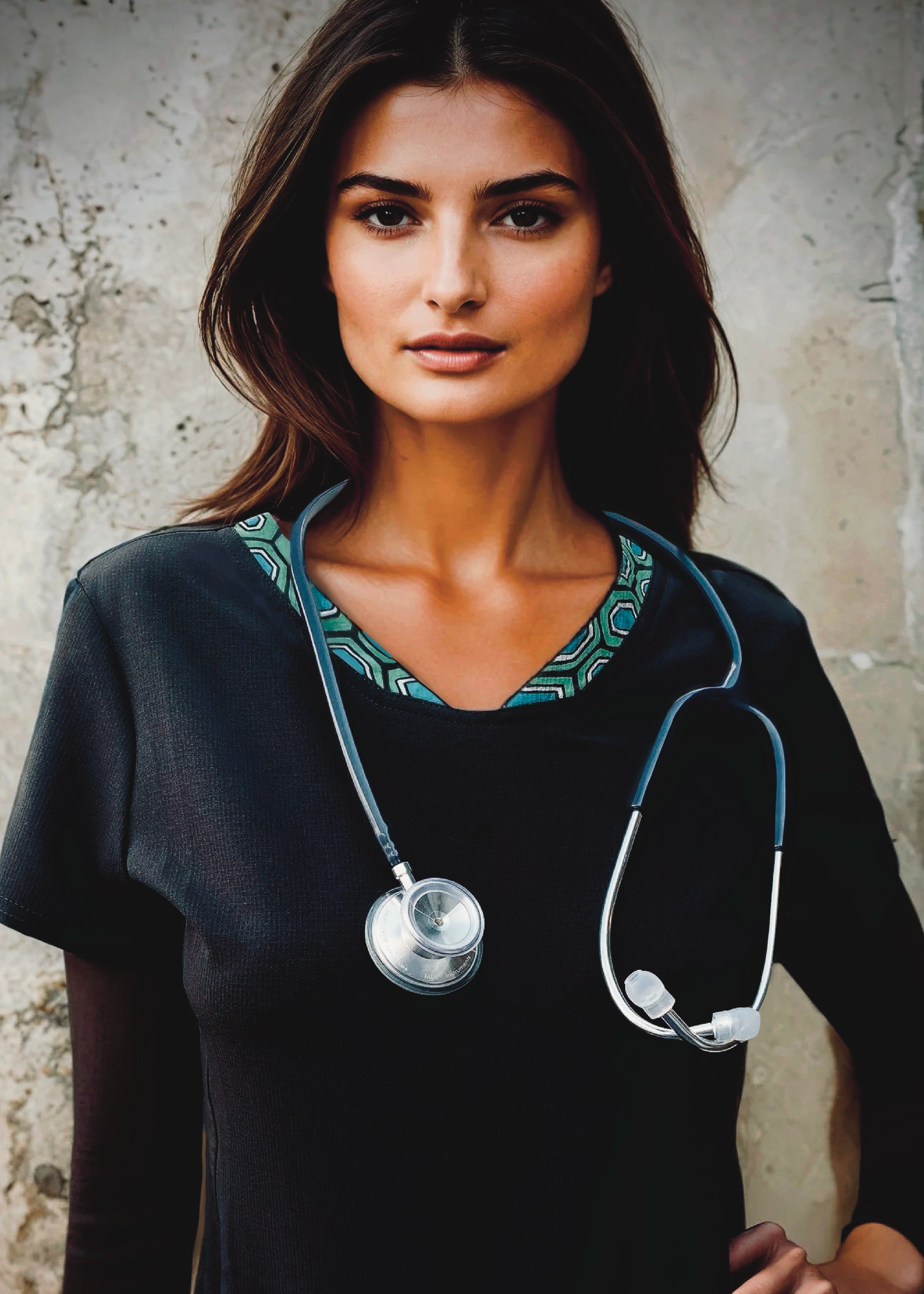 Women's V-neck Scrub Top & Low Rise Jogger Pant - Indigenous Border Trim + Goat Skull