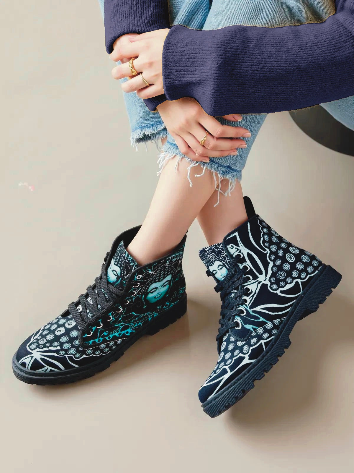 Buddha (Noir) - Art Boots for Women