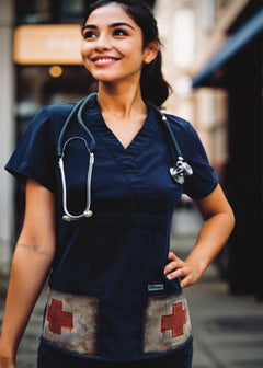 Women's Vintage Red Cross Scrub Top