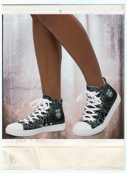 Buddha (Noir) - Women’s High-Top Canvas Shoes