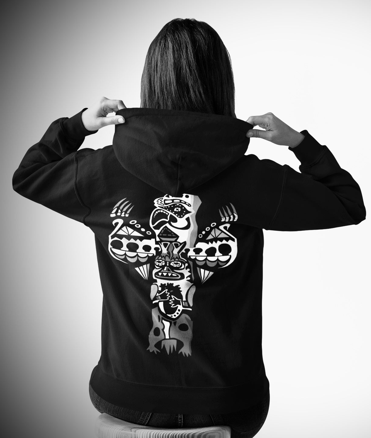 Eagle Totem (Noir) - Overcast Black Hoodie