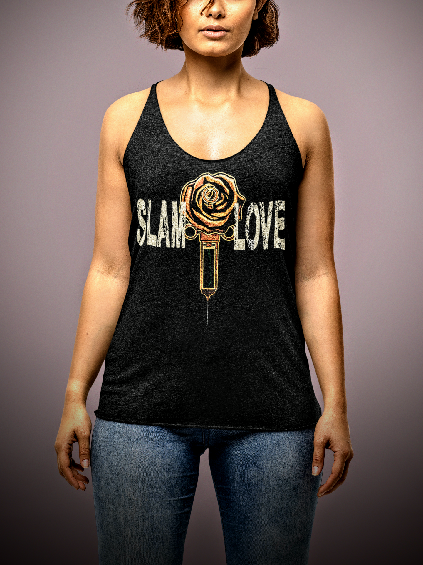 Slam Love - Gold Rose - Women's Racerback Tank - Vintage Black