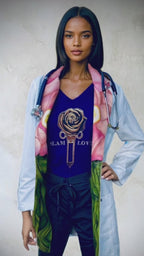 Women's Pink Lotus Flower Lab Coat
