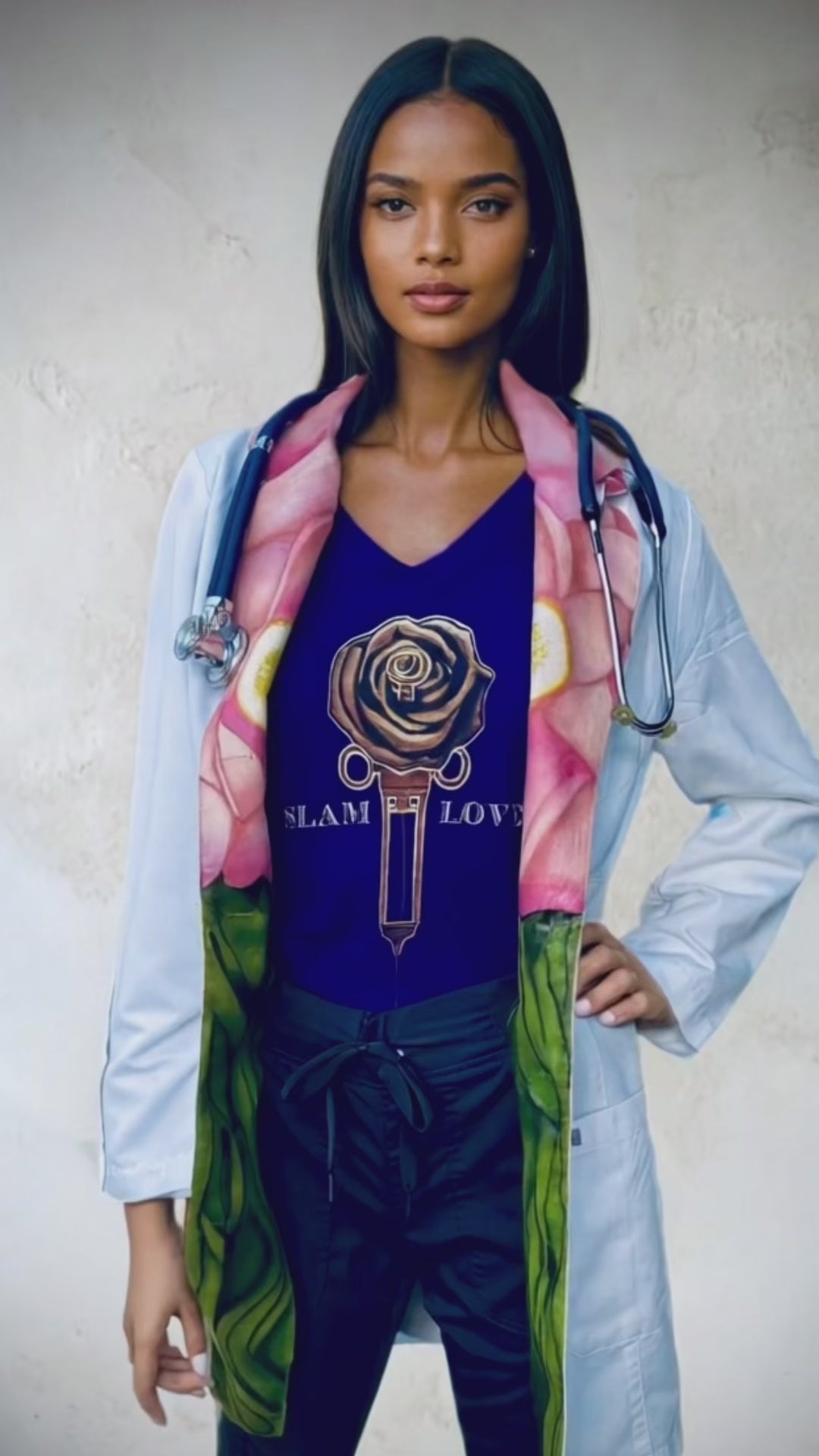 Women's Pink Lotus Flower Lab Coat