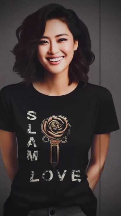 Slam Love - Gold Rose - Women's Relaxed Crew Neck - Black Tee