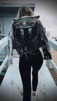 5149.5 - Distressed + Cropped 100% Cotton Denim Jacket