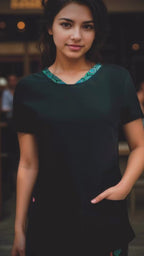 Women's V-neck Scrub Top & Low Rise Jogger Pant - Indigenous Border Trim + Goat Skull