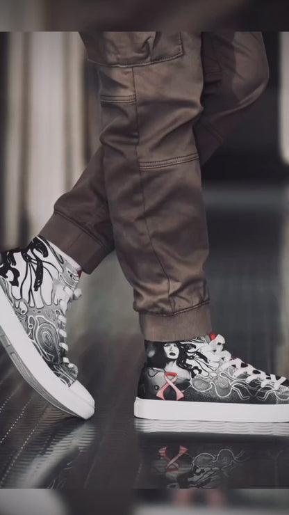 Pink Ribbon (Noir) - Men’s High Top Canvas Shoes