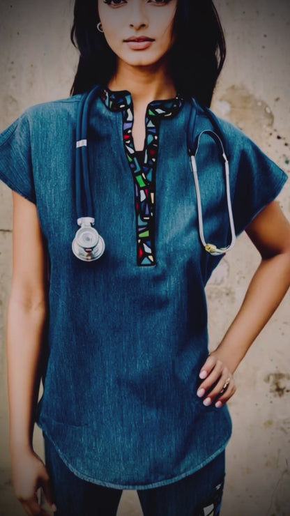 Figs - Stained Glass - Women’s Mandarin Scrub Top & YOLA 2.0 Tall Skinny Scrub Pants