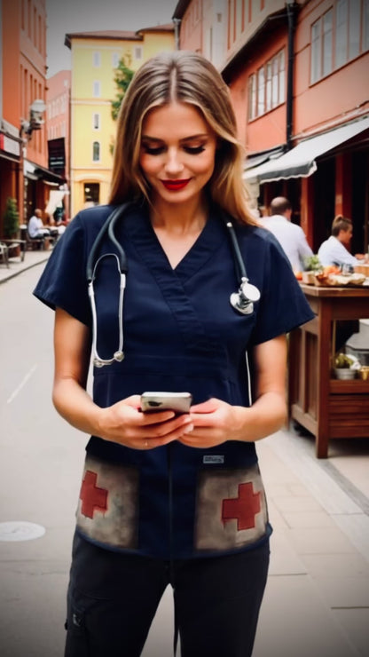 Grey’s Anatomy - Women's Vintage Red Cross Scrub Top
