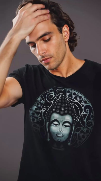 Buddha (Noir) - Unisex Short Sleeve V-Neck Tee
