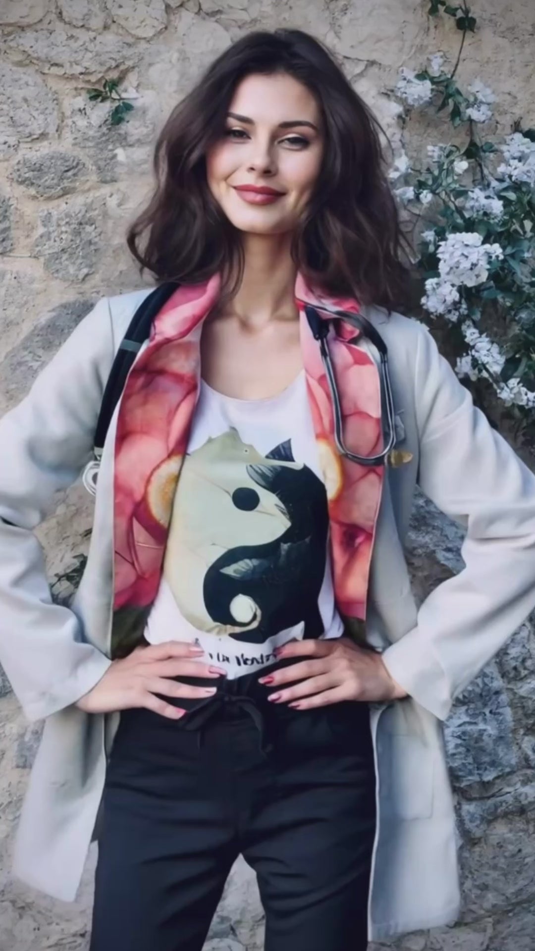 Women's Pink Lotus Flower Lab Coat