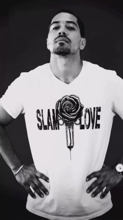 Slam Love (Noir) front Rose - Unisex Short Sleeve V-Neck Tee