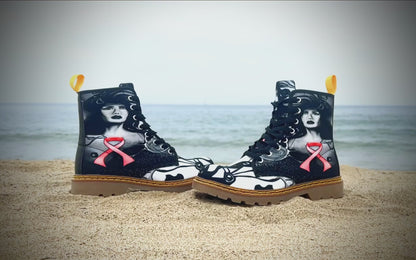 Pink Ribbon (Noir) - Art Boots For Women
