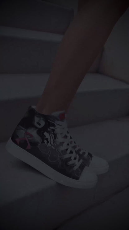 Pink Ribbon (Noir) Women’s High Top Canvas Shoes