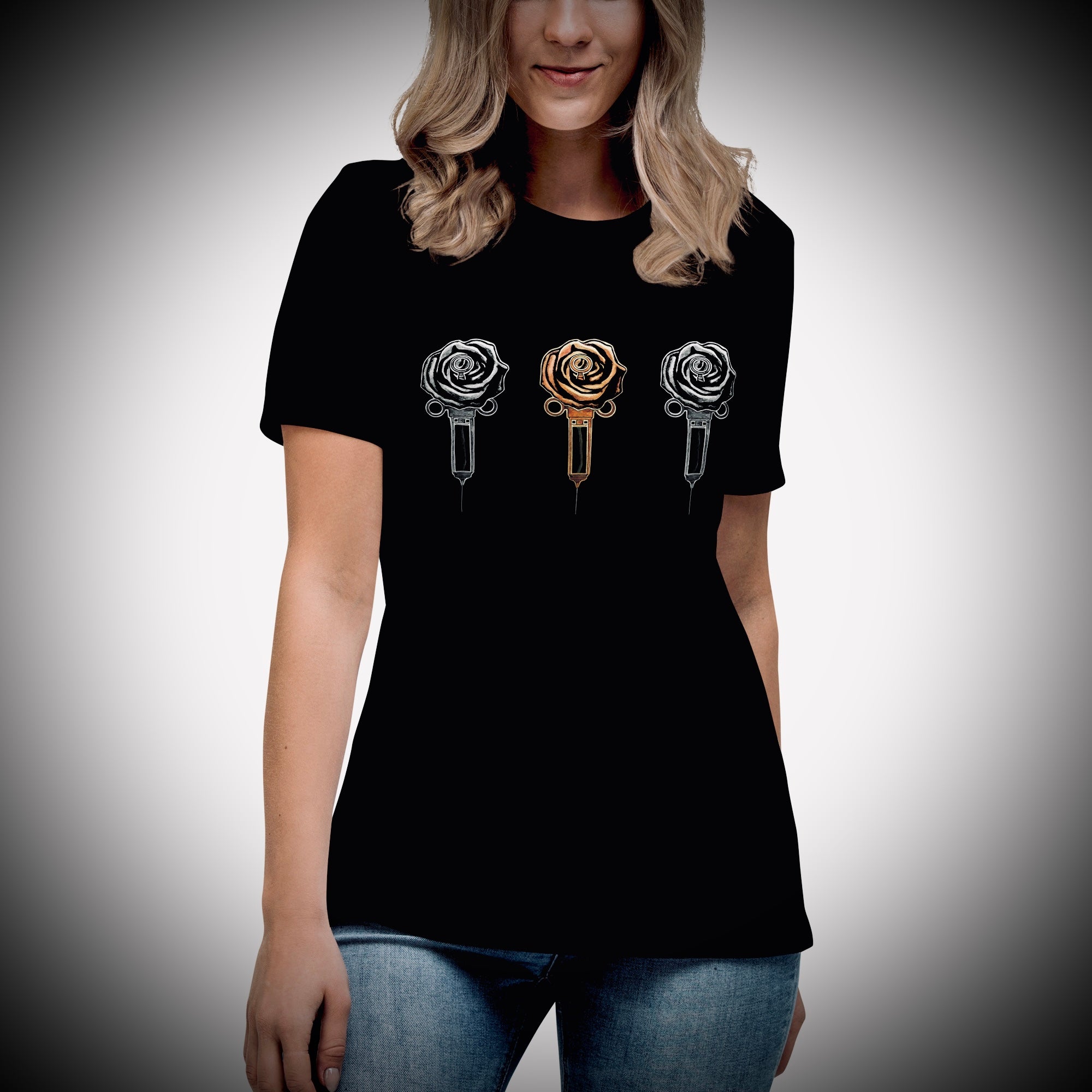3 Roses - Women's Relaxed Black T-Shirt