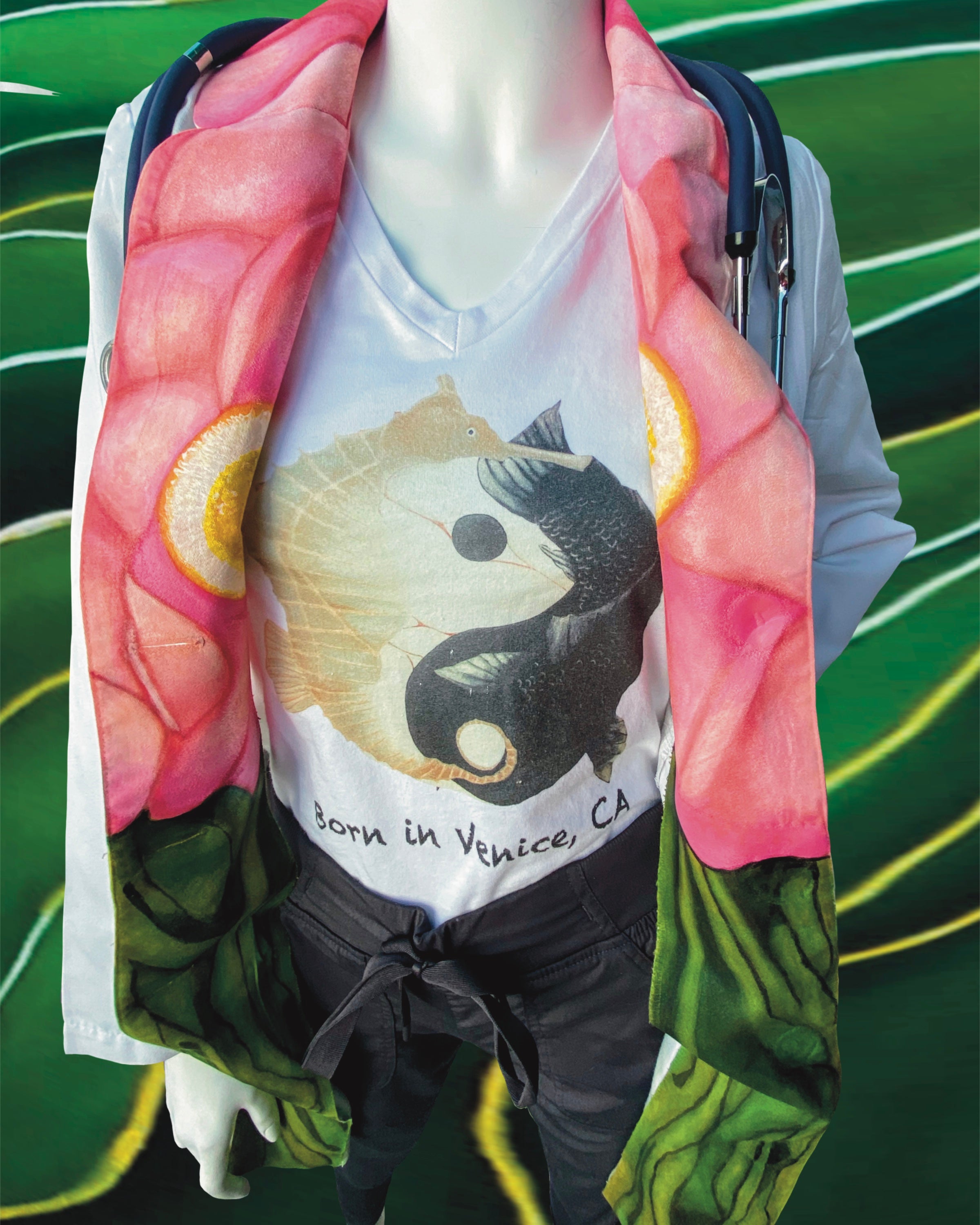 Women's Pink Lotus Flower Lab Coat