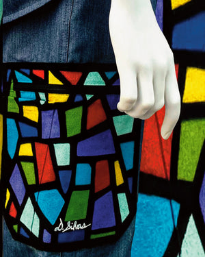 Figs: Stained Glass - Women’s Graphite Mandarin Scrub Top & YOLA 2.0 Tall Skinny Scrub Pants