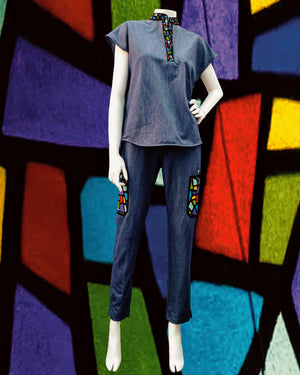 Figs: Stained Glass - Women’s Graphite Mandarin Scrub Top & YOLA 2.0 Tall Skinny Scrub Pants
