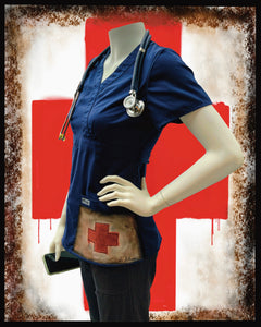 Women's Vintage Red Cross Scrub Top