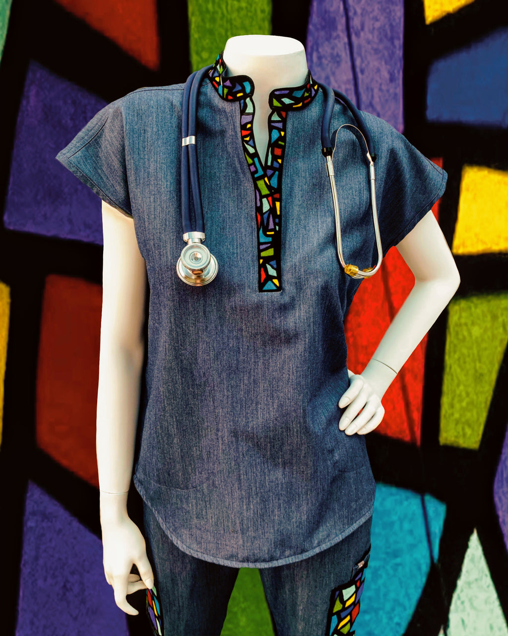 Figs: Stained Glass - Women’s Mandarin Scrub Top & YOLA 2.0 Tall Skinny Scrub Pants