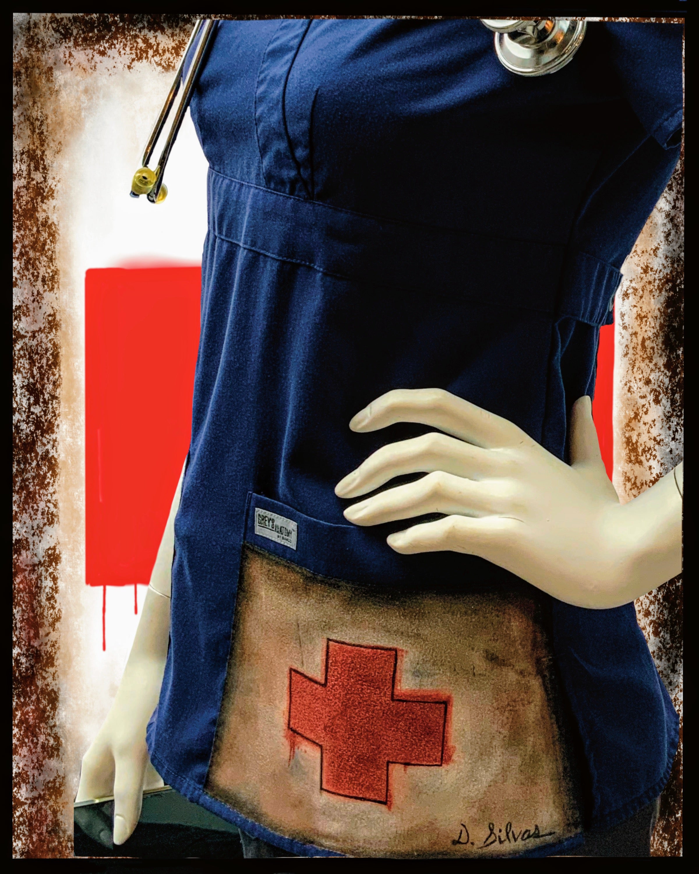 Women's Vintage Red Cross Scrub Top